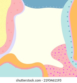 Blank Frame Decorated With Abstract Modernized Forms Flowers And Foliage. Empty Modern Border Surrounded By Multicolored Line Symbols Organized Pleasantly.