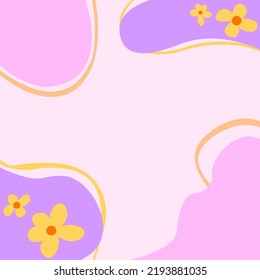 Marco En Blanco Decorado Con Flores Y Foliage De Formas Modernizadas Abstractas. Borde Moderno Vacío Rodeado De Símbolos De Línea Multicolores Organizados Agradablemente.