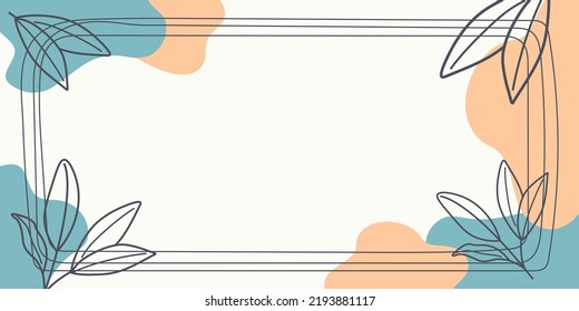 Blank Frame Decorated With Abstract Modernized Forms Flowers And Foliage. Empty Modern Border Surrounded By Multicolored Line Symbols Organized Pleasantly.