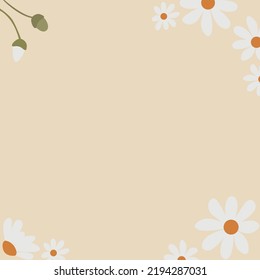 Marco En Blanco Decorado Con Flores Y Foliage De Formas Modernizadas Abstractas. Borde Moderno Vacío Rodeado De Símbolos De Línea Multicolores Organizados Agradablemente.