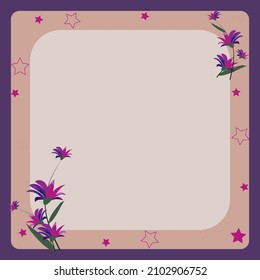 Blank Frame Decorated With Colorful Flowers And Foliage Arranged Harmoniously. Empty Poster Border Surrounded By Multicolored Bouquet Organized Pleasantly.