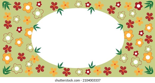 Blank Frame Decorated With Colorful Flowers And Foliage Arranged Harmoniously. Empty Poster Border Surrounded By Multicolored Bouquet Organized Pleasantly.