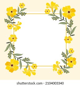 Blank Frame Decorated With Colorful Flowers And Foliage Arranged Harmoniously. Empty Poster Border Surrounded By Multicolored Bouquet Organized Pleasantly.