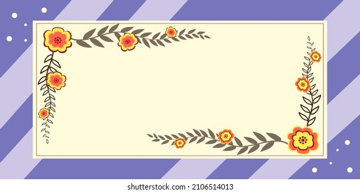 Blank Frame Decorated With Colorful Flowers And Foliage Arranged Harmoniously. Empty Poster Border Surrounded By Multicolored Bouquet Organized Pleasantly.