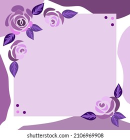 Blank Frame Decorated With Colorful Flowers And Foliage Arranged Harmoniously. Empty Poster Border Surrounded By Multicolored Bouquet Organized Pleasantly.