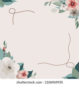 Blank Frame Decorated With Colorful Flowers And Foliage Arranged Harmoniously. Empty Poster Border Surrounded By Multicolored Bouquet Organized Pleasantly.