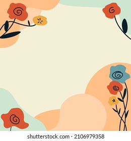 Blank Frame Decorated With Colorful Flowers And Foliage Arranged Harmoniously. Empty Poster Border Surrounded By Multicolored Bouquet Organized Pleasantly.