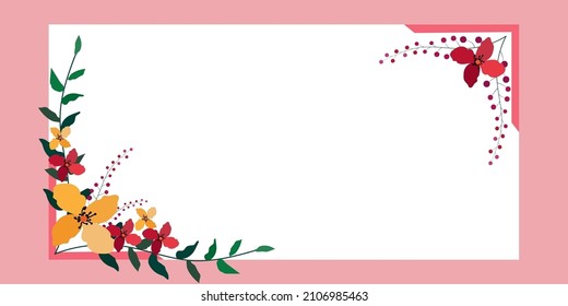 Blank Frame Decorated With Colorful Flowers And Foliage Arranged Harmoniously. Empty Poster Border Surrounded By Multicolored Bouquet Organized Pleasantly.