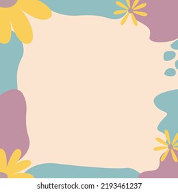 Blank Frame Decorated With Colorful Flowers And Foliage Arranged Harmoniously. Empty Poster Border Surrounded By Multicolored Bouquet Organized Pleasantly.