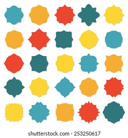 Blank frame and label set isolated on white background. Colorful vector design elements.