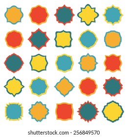 Blank frame and label set isolated on white background. Colorful vector design elements.