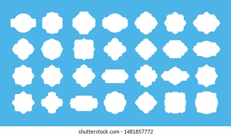 Blank frame label. Vintage empty badge shapes for text messages. Retro white tag, elegant card decoration elements vector isolated set