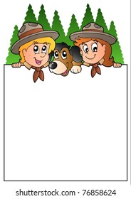 Blank frame with lurking scouts - vector illustration.