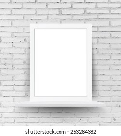 Blank frame on white brick wall .Vector illustration
