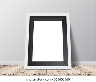 blank frame on white wall background. Vector illustration .