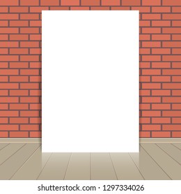 Blank frame paper sheet on  brick wall background and wooden floor