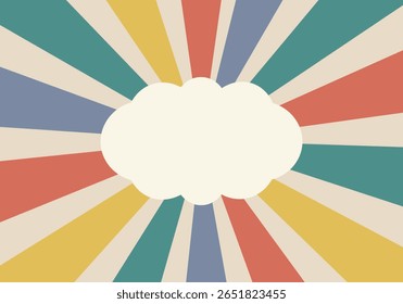Marco en blanco con Plantilla de diseño de día de presentación de Vector de fondo retro sunburst, ilustración de estilo plano, colores planos, gráficos de Vector, esquema de color colorido, vintage, Elementos de diseño retro