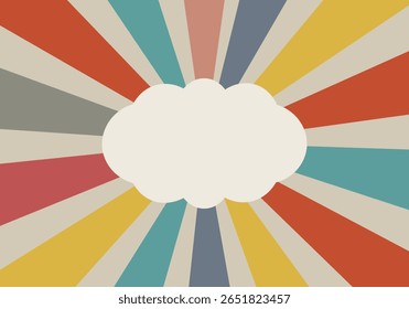 Marco en blanco con Plantilla de diseño de día de presentación de Vector de fondo retro sunburst, ilustración de estilo plano, colores planos, gráficos de Vector, esquema de color colorido, vintage, Elementos de diseño retro