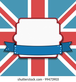 blank frame and ribbon on union jack background