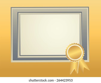 Blank Frame template with award seal for certificate, diploma, awards, completion documents.