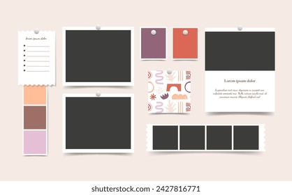 Blank frame template visual collage background. Photography branding identity board. Vector illustration