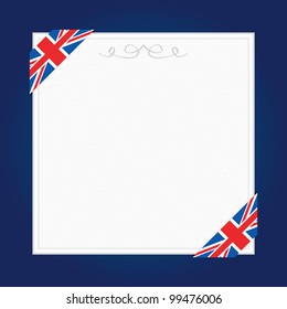 blank frame with union jack corner ribbons on blue background