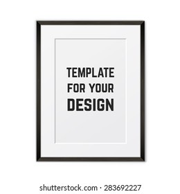 Blank framed poster on a wall. Vector template