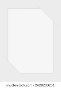 Blank framed sheet of paper. Two corners are attached to the base. Empty space for your text. Information, document, documentation, business, reminder, frame. Vector illustration
