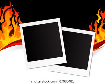 Blank frames on fiery background