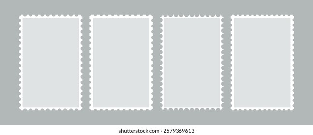 Blank frames of postage stamps set. Empty paper postmarks shapes border collection