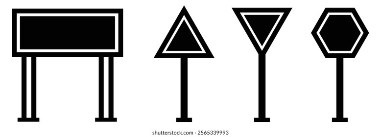 Blank Freeway Signs. Set of road signs isolated. Direction traffic signs boards on metal stand, empty pointer post and directing signboard. blank sign board, empty 
traffic board. Design eps 10