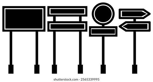 Blank Freeway Signs. Set of road signs isolated. Direction traffic signs boards on metal stand, empty pointer post and directing signboard. blank sign board, empty 
traffic board. Design eps 10