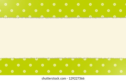 Blank fresh modern spring background made out of two pieces of torn paper with floral pattern / spring background