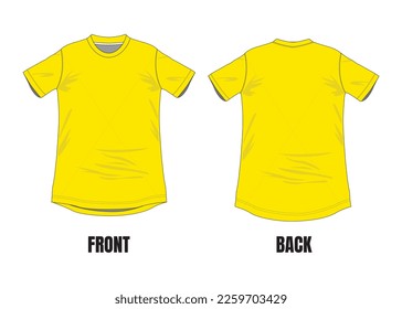 blank front back o neck yellow t-shirt mockup