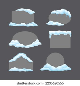 Blank frozen banners with snow set. Gray signboards of different shapes with place for text cartoon vector