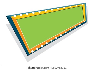 Blank Fun Marquee Template Rendering. Empty Billboard Sign with Lights Around Perimeter. Vector Retro 60s Route 66 Signage.  Isolated Fun Billboard Roadside Board Illustration Graphic