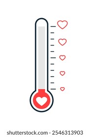 Blank fundraising thermometer with heart template icon. Clipart image isolated on white background