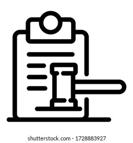 Blank and gavel icon. Outline blank and gavel vector icon for web design isolated on white background