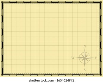 Blank geographical map. Background for map. Geographic grid. Old vintage antique map. Vector illustration.