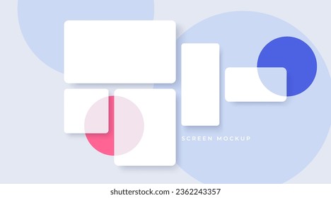 Blank geometric shapes of different sizes - laptop screen, mobile phone screen, social media post template, banner. Mockup for presentation of website or application design. Vector illustration