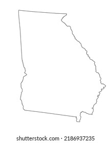 Ilustración de silueta de mapa vectorial de Georgia en blanco aislada en fondo blanco. Gran ilustración detallada. País de Estados Unidos. Mapa de contorno de línea de Georgia editable vacío.