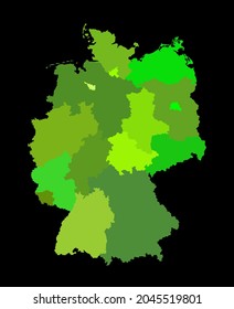 Blank Germany map vector silhouette illustration isolated on black background. Deutschland autonomous communities. High detailed Germany map regions administrative divisions, separated provinces map.