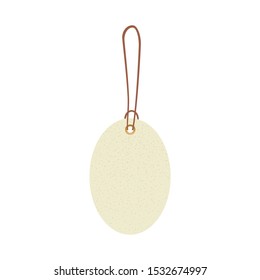 Blank gift box tag or sale shopping label with rope. White paper kraft realistic material. Empty organic style sticker. Design isolated 
