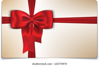 Blank gift card with red bow for celebrations and holidays. Vector illustration