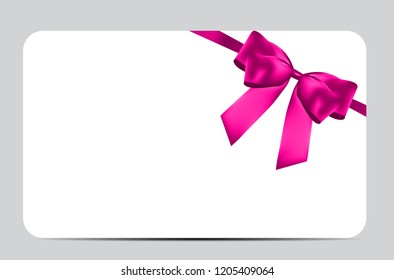 Blank Gift Card Template with Pink Bow and Ribbon. Vector Illustration for Your Business EPS10