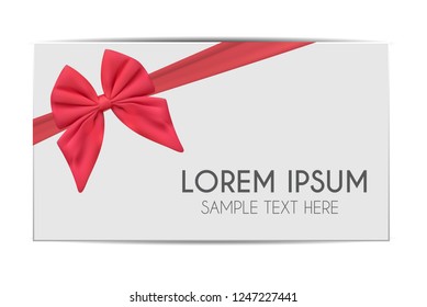Blank Gift Card Template with Pink Bow and Ribbon. Vector Illustration for Your Business EPS10
