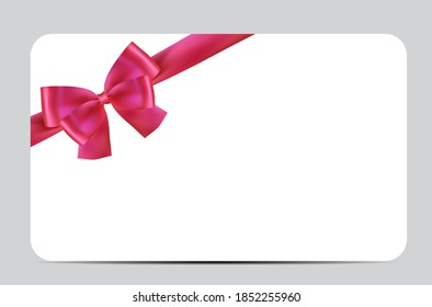 Blank Gift Card Template with Pink Bow and Ribbon. Vector Illustration for Your Business EPS10