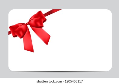 Blank Gift Card Template with Red Bow and Ribbon. Vector Illustration for Your Business EPS10