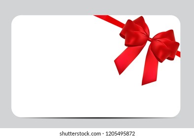 Blank Gift Card Template with Red Bow and Ribbon. Vector Illustration for Your Business EPS10