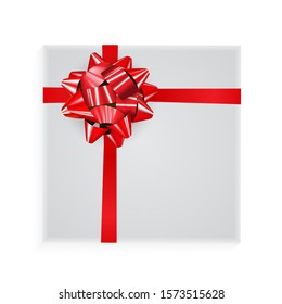 Blank Gift Card Template with Red Bow and Ribbon. Vector Illustration for Your Business EPS10